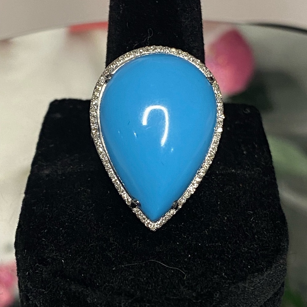 14k White Gold Turquoise & Diamond Ring